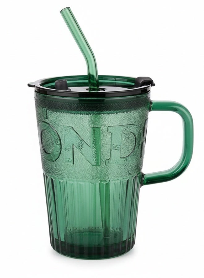 Reusable Glass Mug 450ml with Glass Straw and Leak-Proof Lid – Multi-Purpose Drinking Cup for Hot Coffee, Tea, Milk, Juice, Smoothies and Water – Stylish Design for Home, Office and Daily Use -Green - Image 2